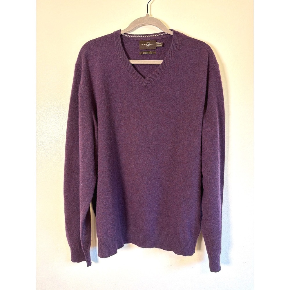 Black Brown 1826 Mens XXL Purple 100% Cashmere V-Neck Pullover Sweater Luxury